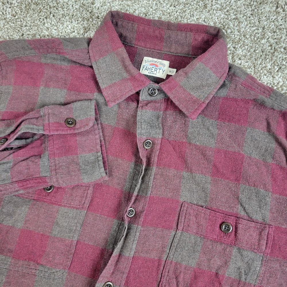 Faherty Mens Medium Red Buffalo Plaid Button Up Flannel Workshirt Long Sleeve